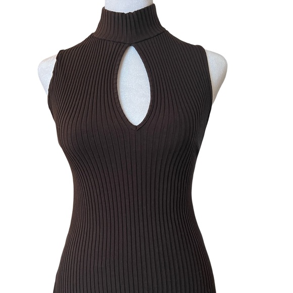 Zara Dresses & Skirts - Zara Brown Bodycon Dress midi sleeveless ribbed keyhole front.